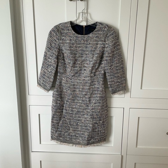 J. Crew Dresses & Skirts - J. Crew 3/4 Sleeve Tweed Dress - Blue and White
